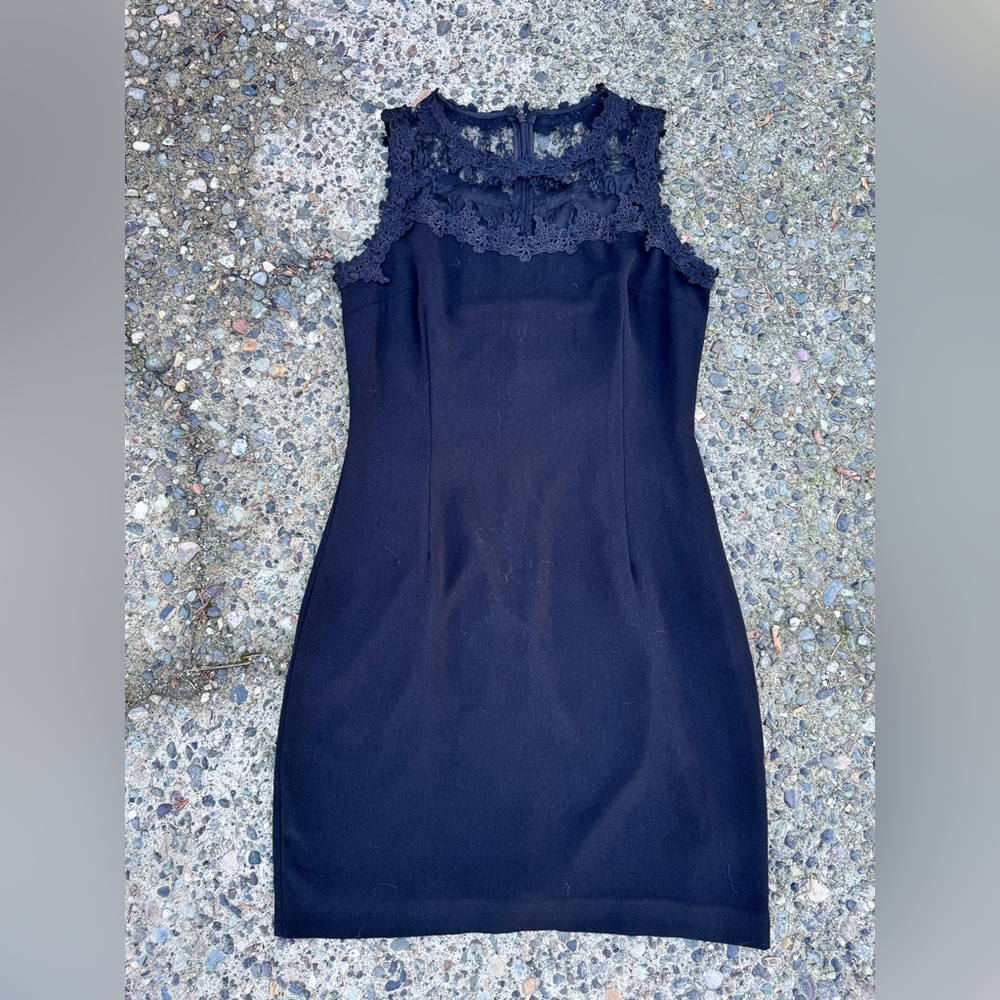 Elegant Black Lace Trim Mini Dress